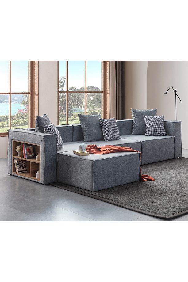 Soft Kitaplıklı 4 Modül Modüler Köşe Koltuk Takımı Gri - 2