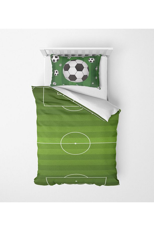 3D Dijital Baskı Mikro Saten Tek Kişilik Nevresim Takımı Futbol - 1