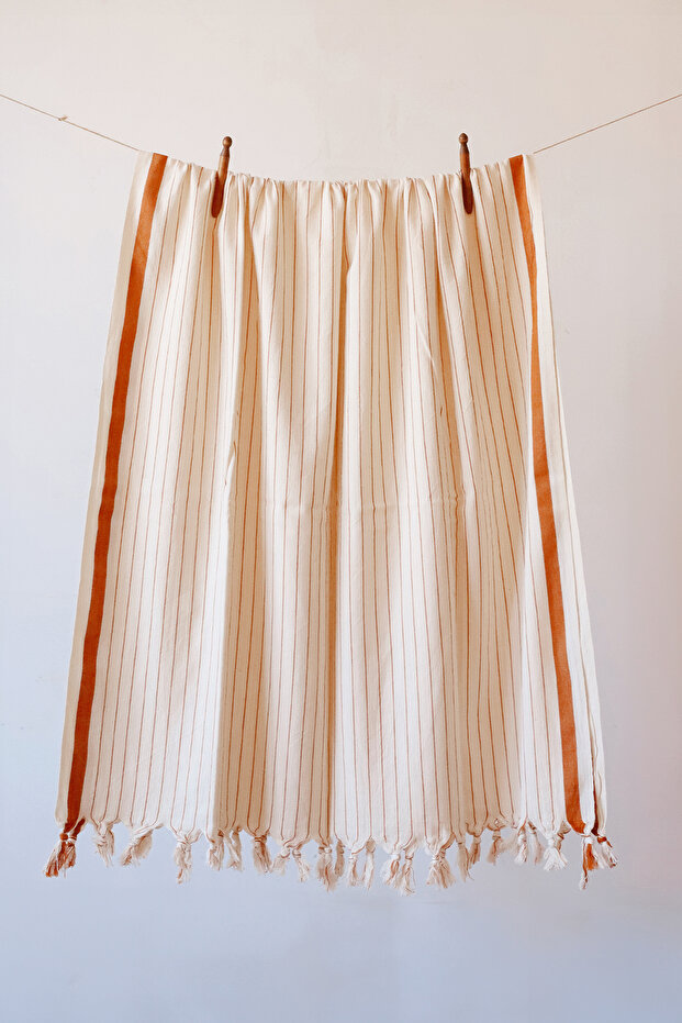 100% Cotton Peshtemal, Colorful Striped Washed Bath, Beach Towel 90x180 cm Brown