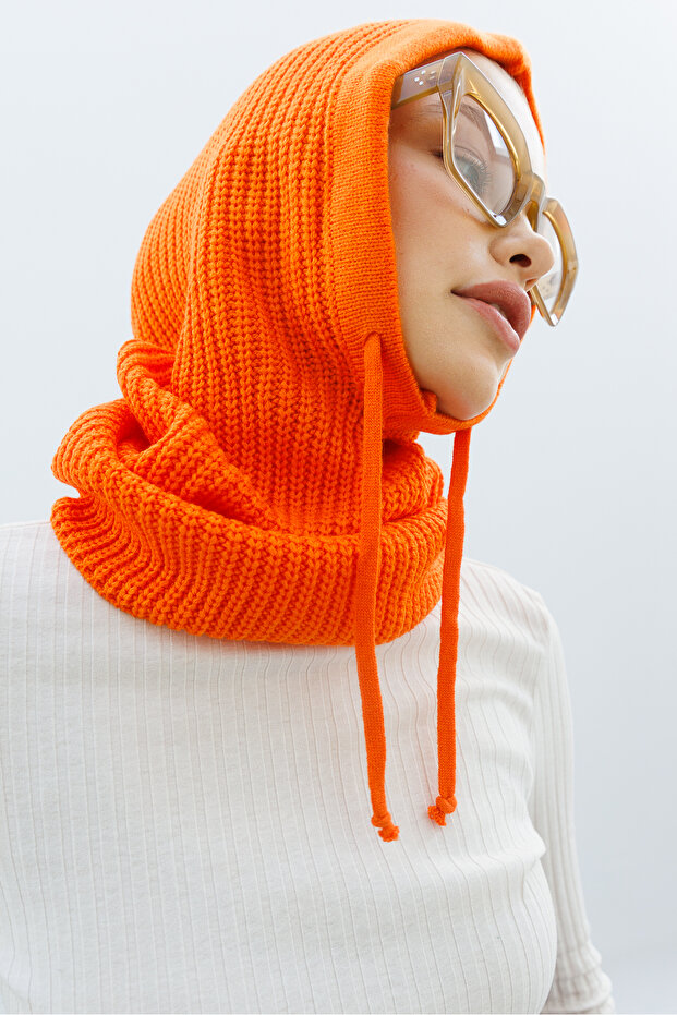 Turuncu Balaclava Triko Başlık - 5