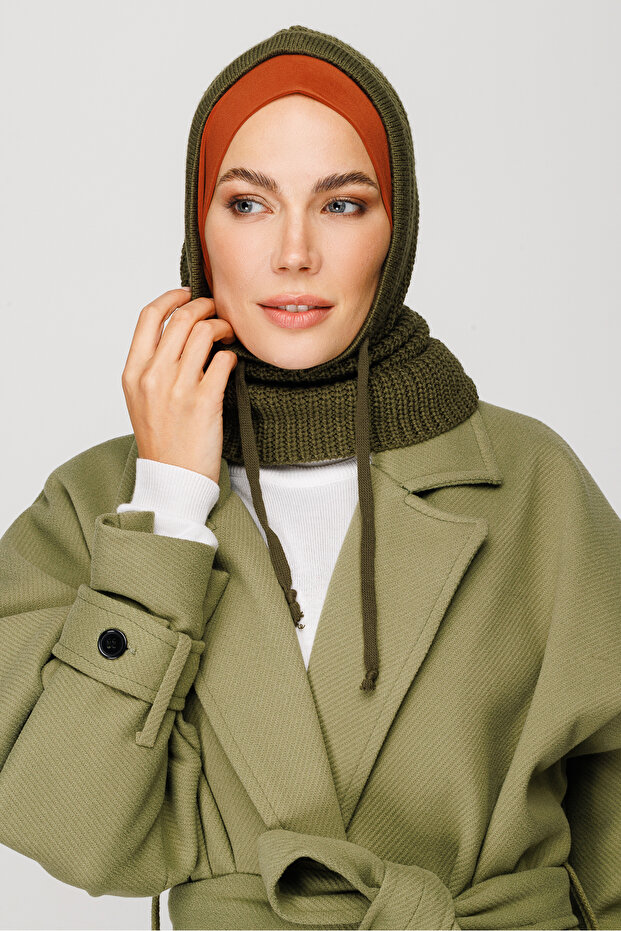 Asker Yeşili Balaclava Triko Başlık - 3