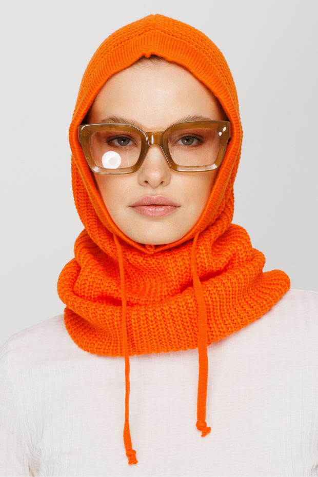 Turuncu Balaclava Triko Başlık - 3