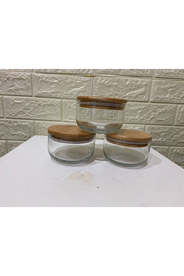 3-Piece Stylish Jar Set with Bamboo Lid 3x600 ml