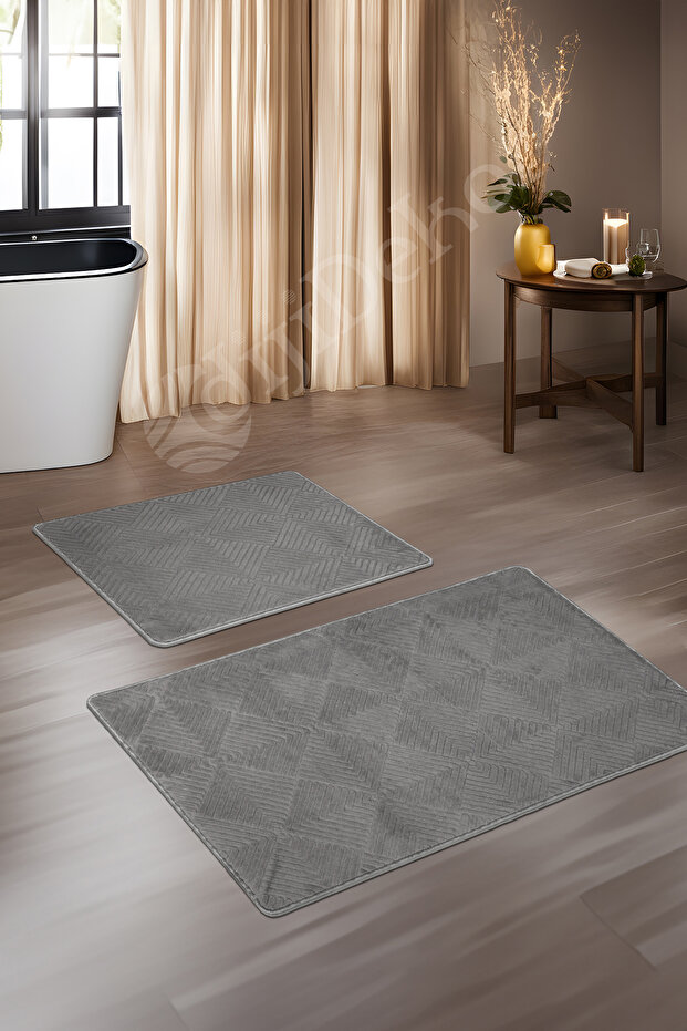 Avangard Halı Pramit Gray Bath Mat Set 2 Pieces