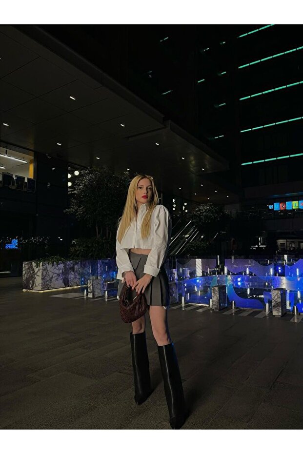 BEYAZ CROP GÖMLEK - 1