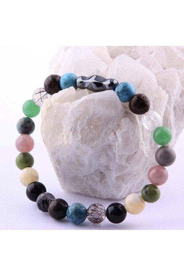 Sun Stone, Obsidian, Calcite, Chrysocolla, Hematite, Apatite, Jade Natural Stone 8 mm Bracelet