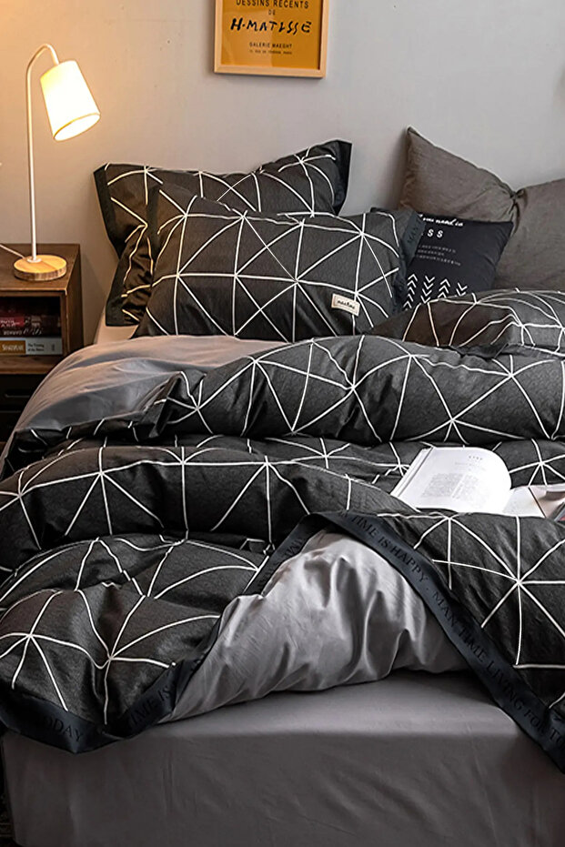 Gray Atlas Double Duvet Cover Set (WITHOUT SHEET)