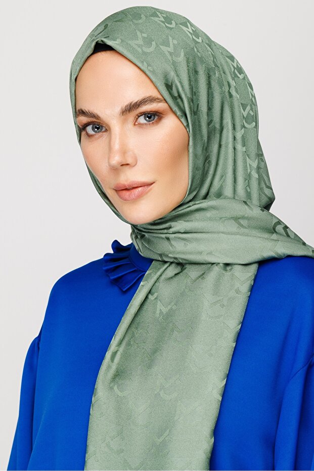 Mildew Green Mc Pattern Jacquard Shawl - 2