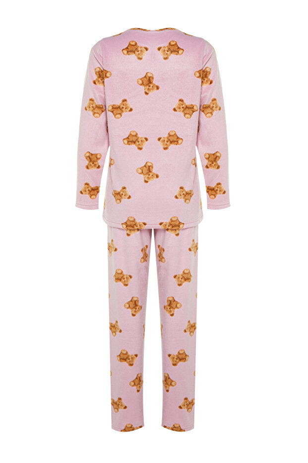 Pembe Polar Ayıcıklı Kışlık Örme Pijama Takımı THMAW24PT00272 - 8