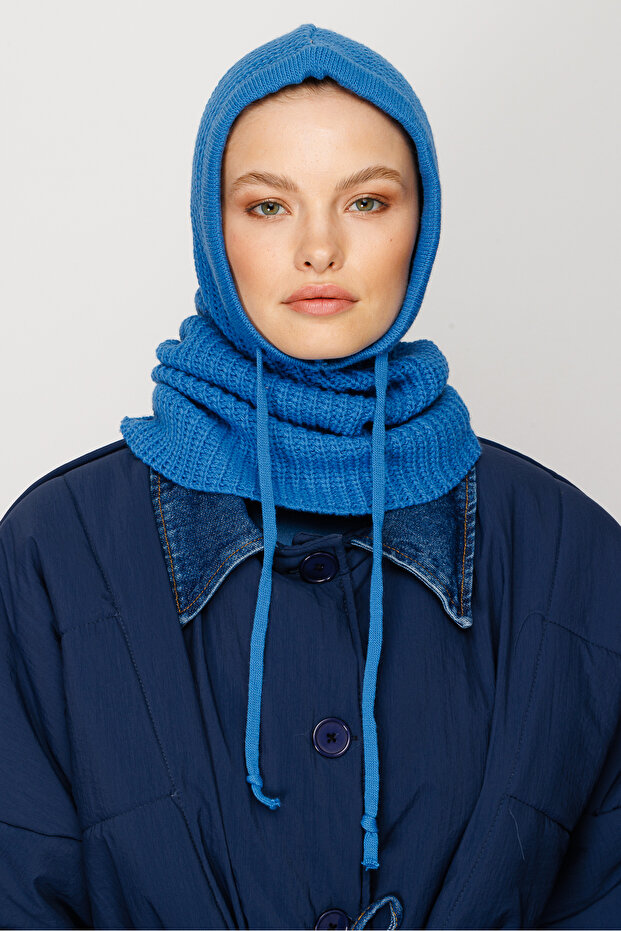 Indigo Balaclava Triko Başlık - 5