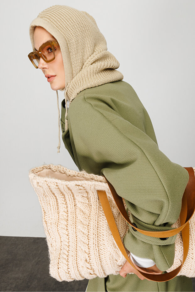 Bej Balaclava Triko Başlık - 7