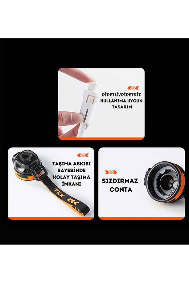 TKK 1000ml Pipetli/Pipetsiz Kullanıma Uygun Taşıma Askılı Sızdırmaz Tritan Sport Matara - 3