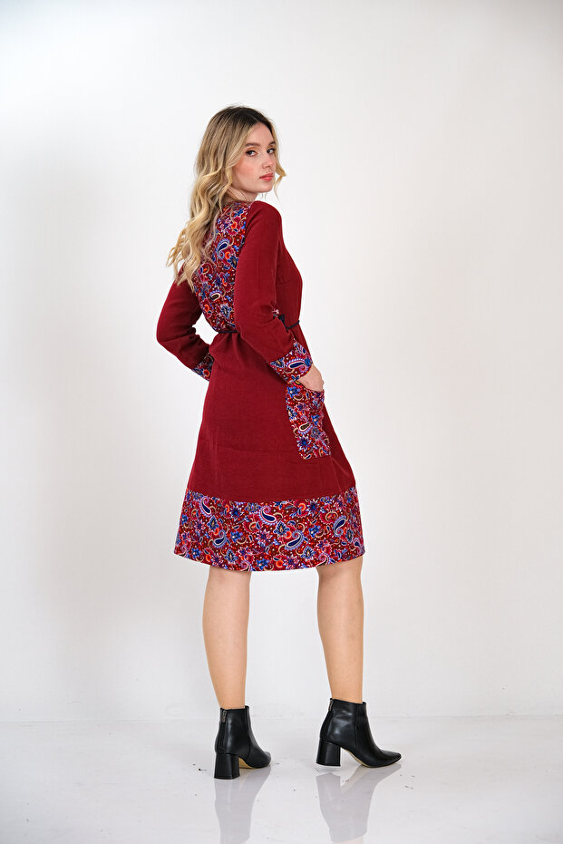 Düz Pazen 'den Tek Parça Kışlık Patchwork Elbise - 4