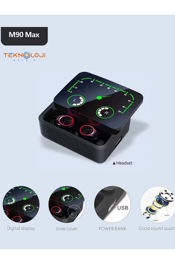M90 Max Bluetooth Kulaklık Powerbankli Hız Göstergeli Mikrofonlu Kulak içi Oyuncu Rgb Stereo V5.3 - 2