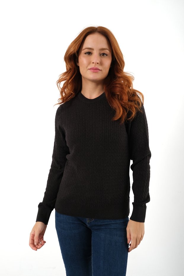 Anthracite 100% Organic Cotton Crew Neck Hair Braided Knitwear Sweater Knitted Blouse