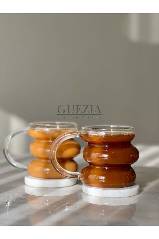 Kulplu Asimetrik Şerit Stil İskandinav Bardak | Kahve Ve Sunum Kokteyl Bardağı | 450 ML | 2 ADET - 1