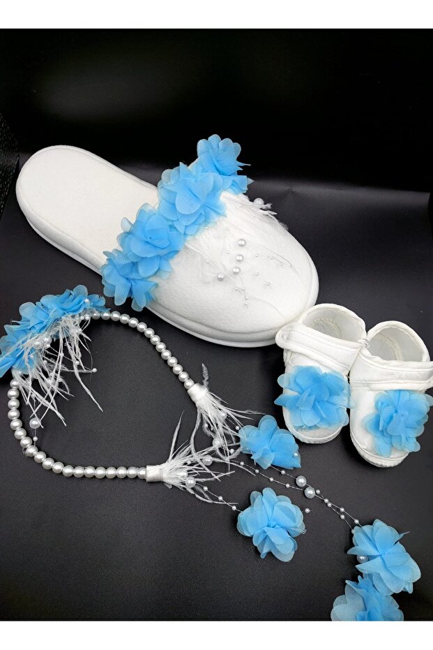 Maternity Slippers and Crown Baby Bandana and Booties Set