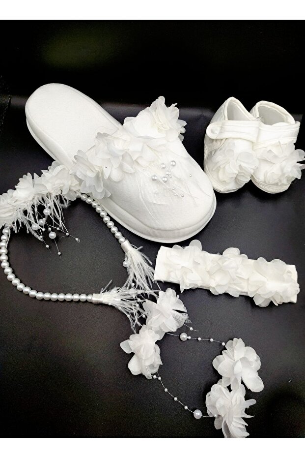 Maternity Slippers and Crown Baby Bandana and Booties Set