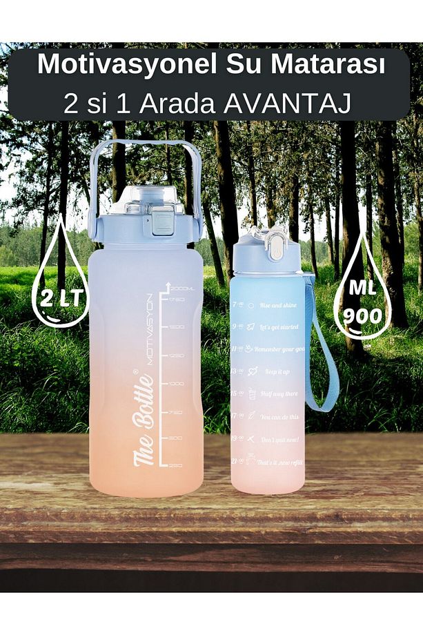 The Bottle Motivasyonel 2 li Su Matarası Su Şişesi Suluk 2 lt 750ml Yavrulu Tritan Su Şişesi Suluk - 5