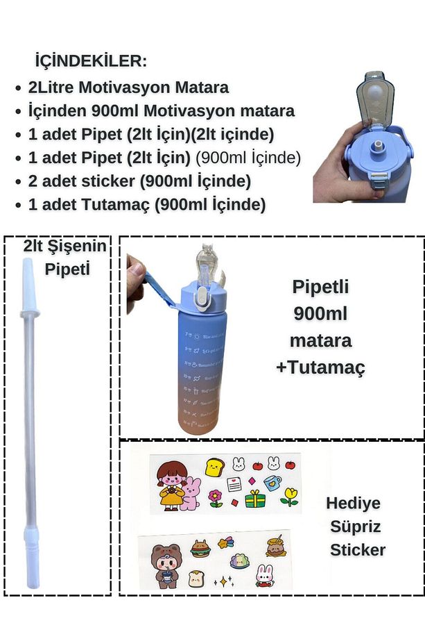 The Bottle Motivasyonel 2li Su Matarası Su Şişesi Suluk 2lt 750ml Yavrulu Tritan Su Şişesi Suluk - 5