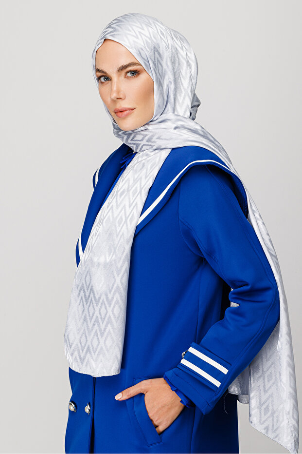 Tile Pattern Shiny Jacquard Shawl - 4