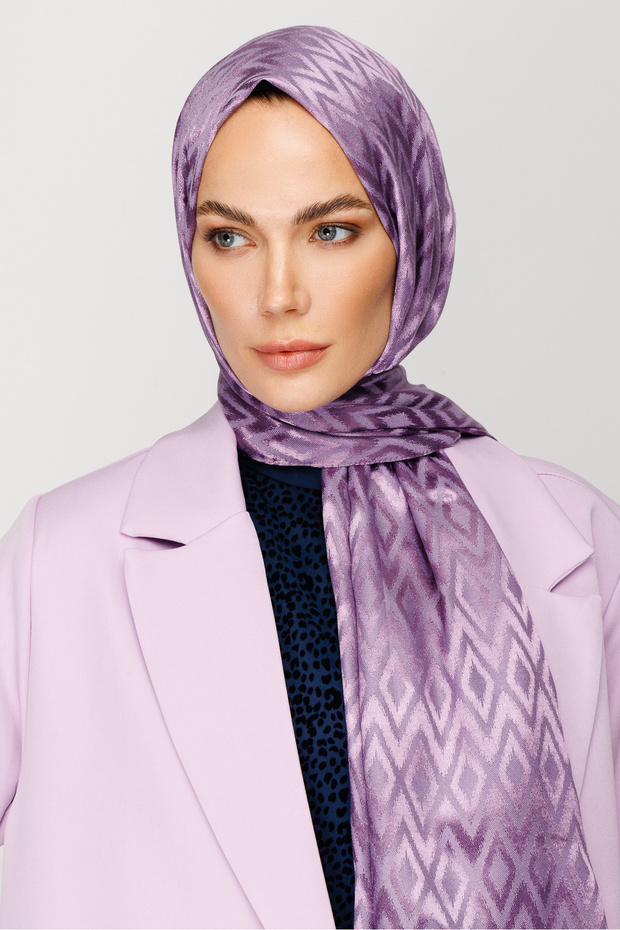 Tile Pattern Shiny Jacquard Shawl - 5