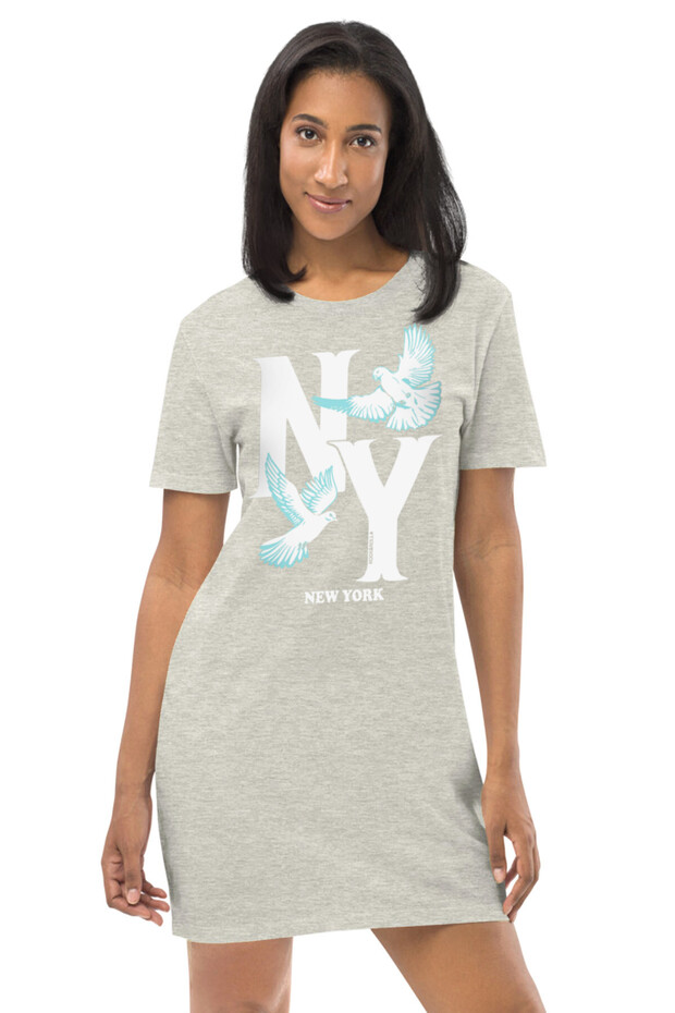 Ny Pigeons Light Gray Short Sleeve Combed Cotton Women's T-shirt Dress