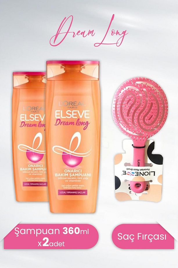Dream Long Onarıcı Şampuan 360 ml X 2 Adet Ve Tarko Lionesse Saç Fırçası Yuvarlak Pembe - 1