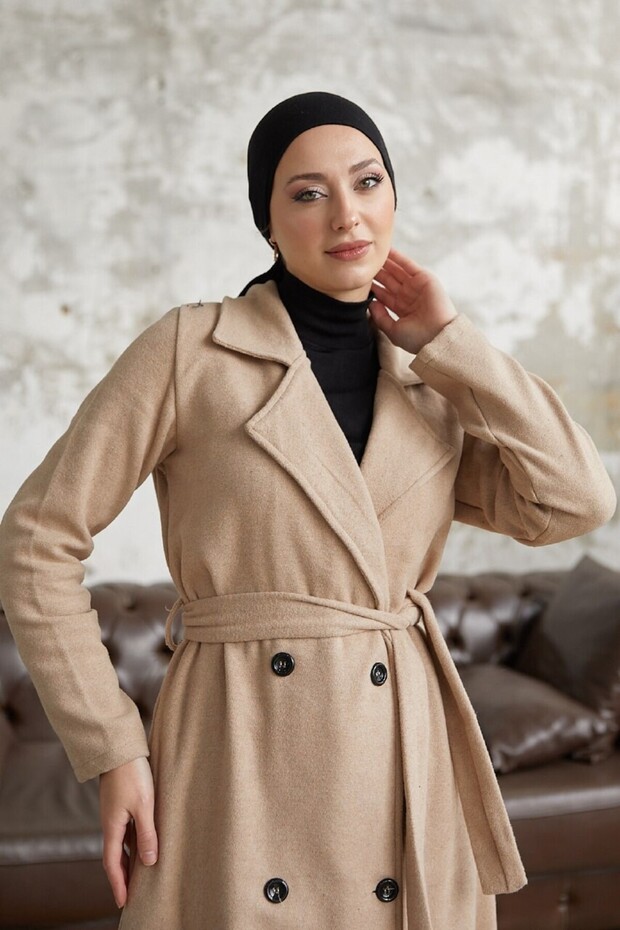 4-Button Hijab Coat Beige - 3