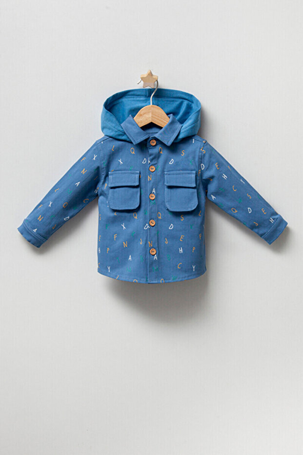 Tongs Letter Patterned 100% Blue Cotton Baby Boy Cardigan