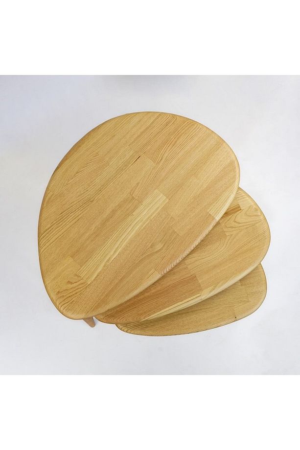 Ercol Style Masif Gerçek Kestane Ağacı Zigon Orta Sehpa Takımı, Oturma Odası Mobilya, Zigon 3^lü Set - 6