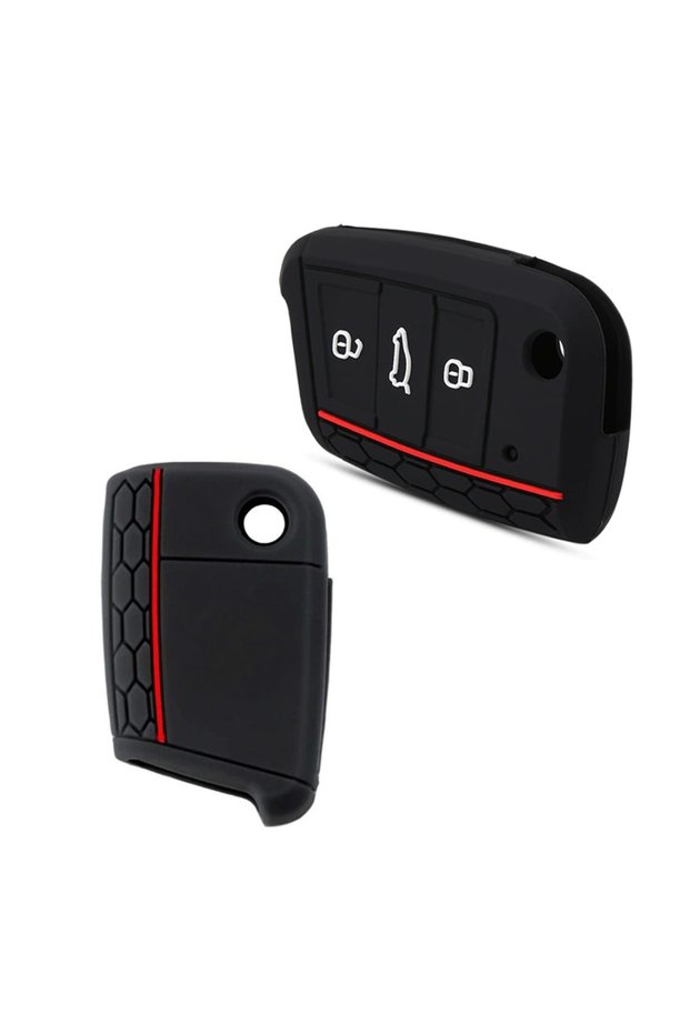 Compatible With Seat Leon After 2013+ Black Red Striped Silicone Key Case FS