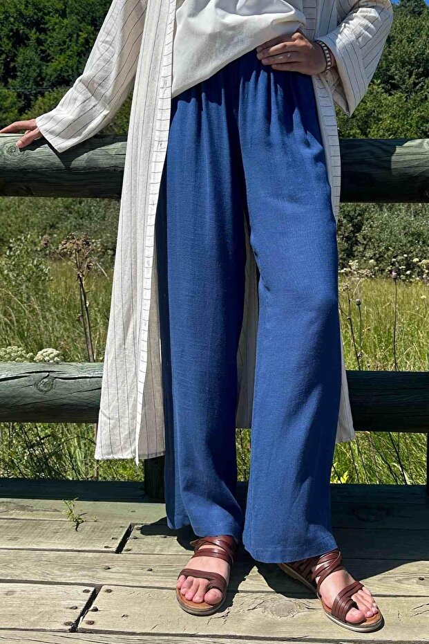 İndigo Keten Pantolon - 1