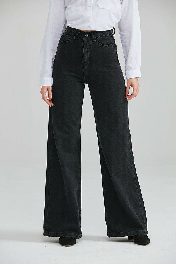 Milano Extra Yüksek A.c.a.i.p S.o.l.m.a.z Siyah Salaş Jeans Palazzo Pantolon (1 beden büyük alınız) - 1