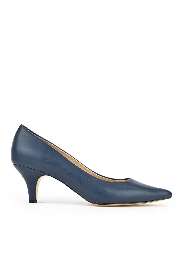 , Women's Genuine Leather Heeled Shoes 1431030Z324 Navy Blue