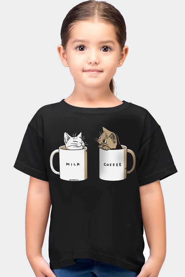 Milky Plain Black Short Sleeve Girl's T-shirt