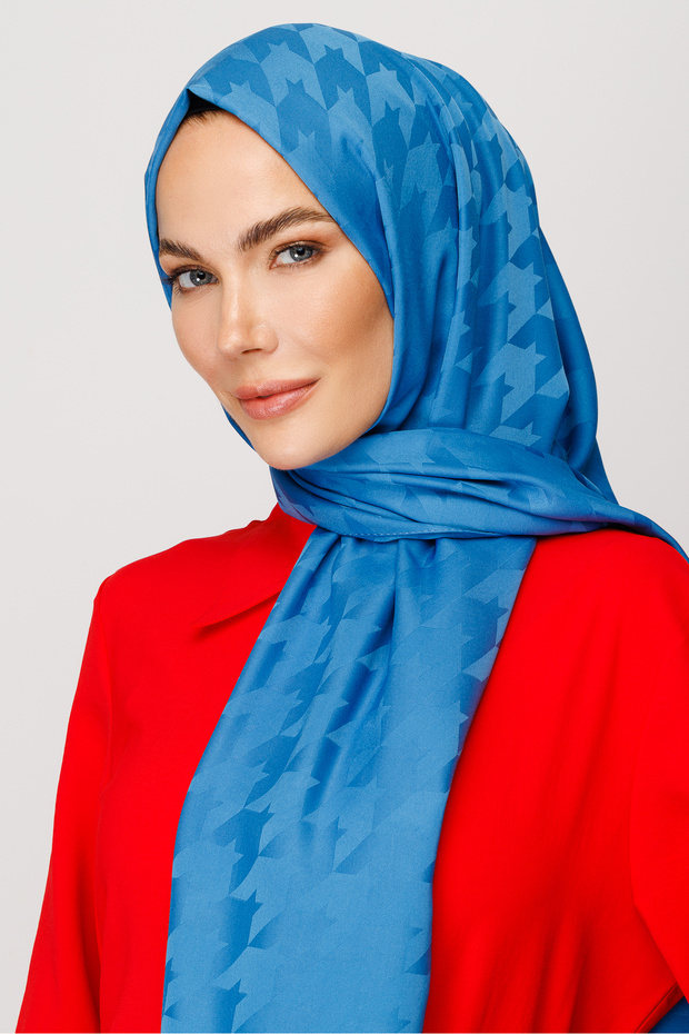 شال جاكار حريري بنمط هاوندزتوث أزرق