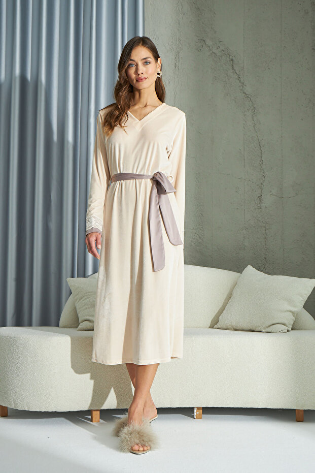 15376 KADİFE UZUN ELBİSE - 2