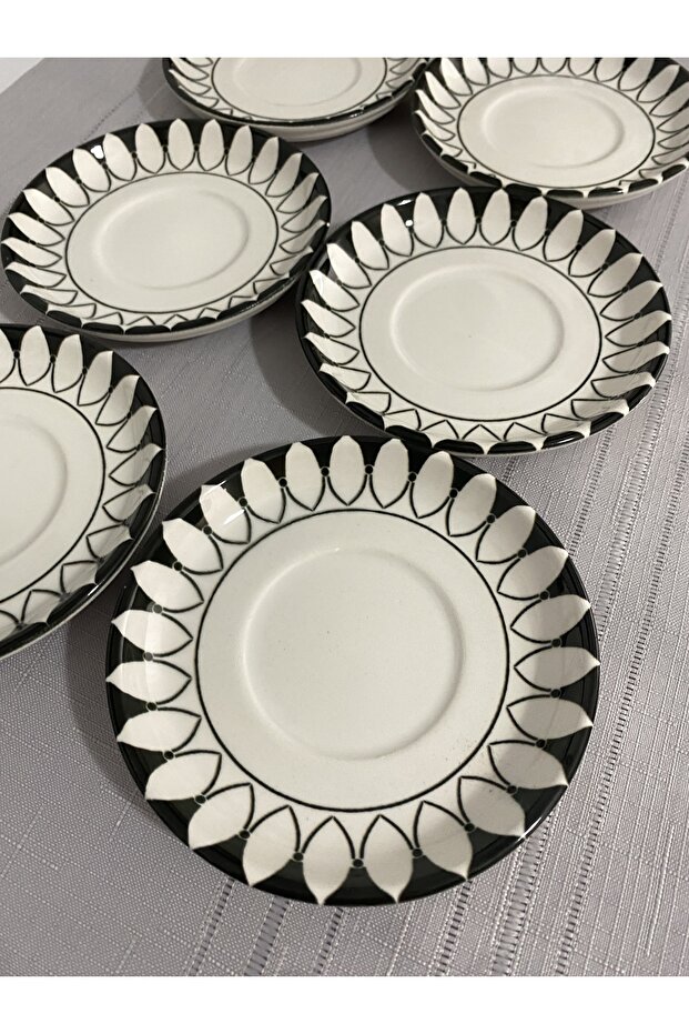 Siyah elips model 6 adet çay tabağı - 1