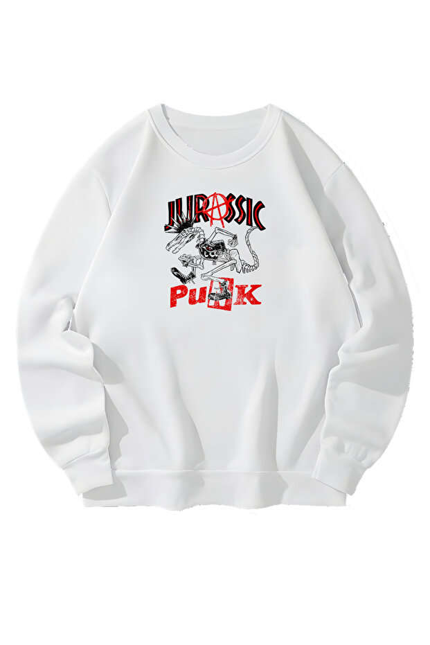 سويت شيرت أبيض للجنسين بتصميم Jurassic Punk