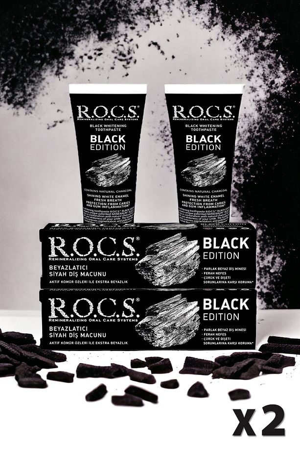 Rocs Black Edıtıon Kömür Beyazlatıcı Diş Macunu 74 G X 2 Adet - 1