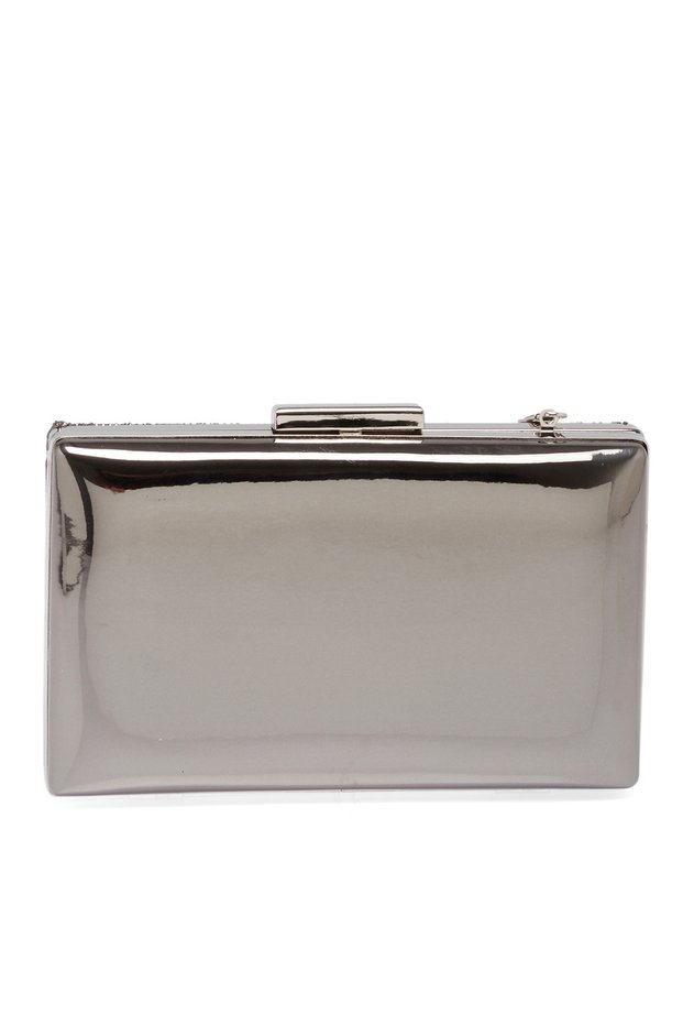 Anthracite Gray Platinum Color Imported Mirror Leather Evening Bag Evening Bag Wedding Bag
