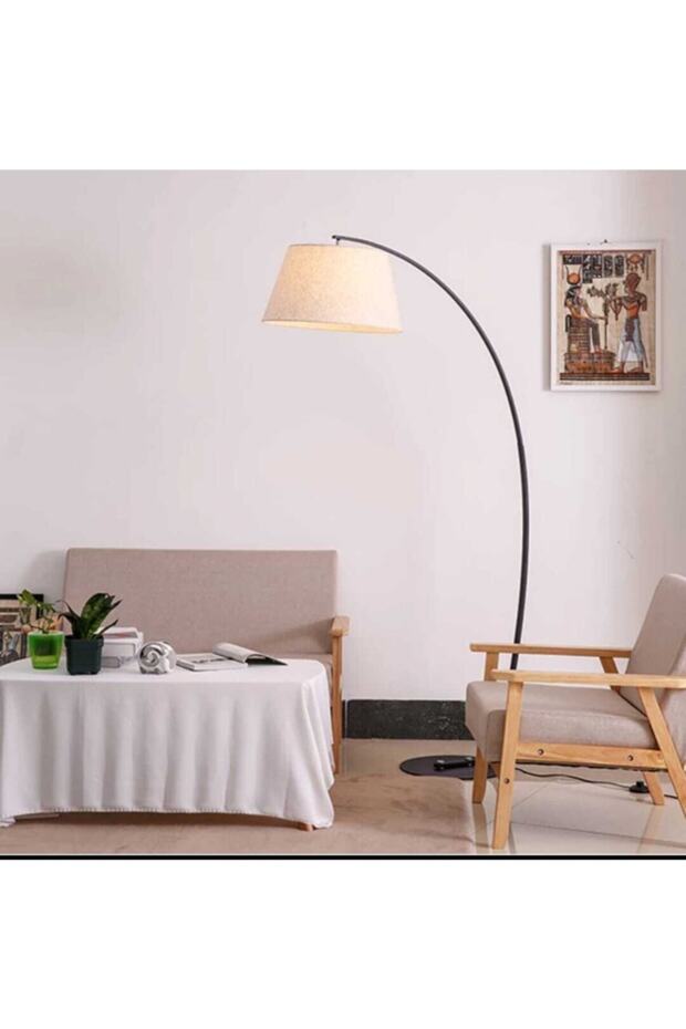 Retro Metal Dekoratif Rustik Siyah C Kol Başlık Köşe Lambası Lambader Krem Başlık Çap:40 Cm - 1