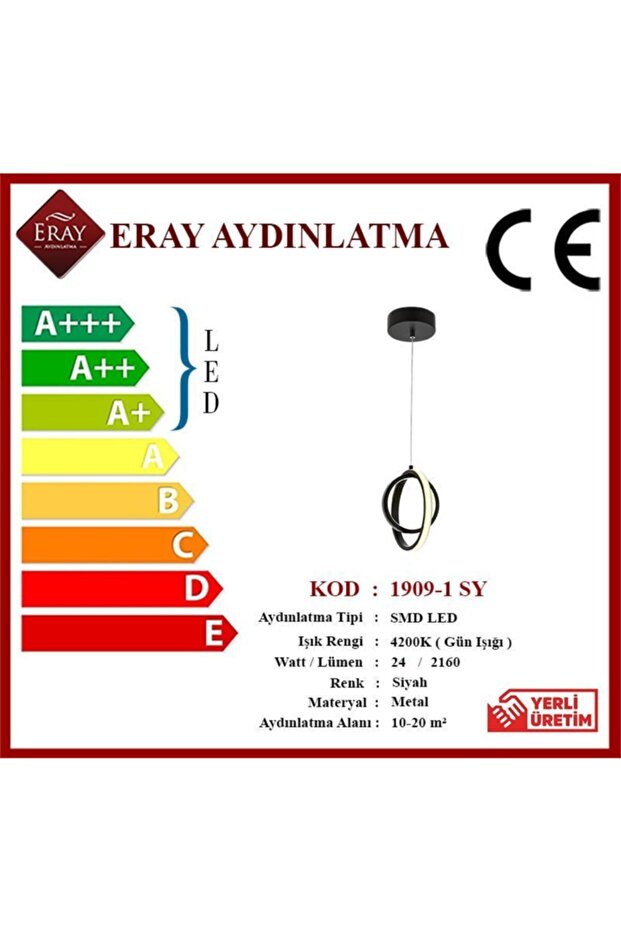 1909-1 Siyah Tekli Led Avize - 3