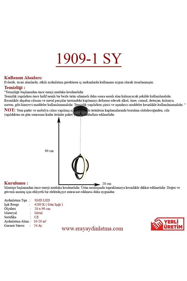 1909-1 Siyah Tekli Led Avize - 4