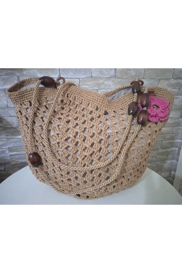 Women's Camel Paper Rope Shoulder Bag