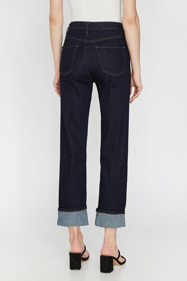 Kadın Mavi Normal Kesim Yüksek Bel Hafif Düz Paça Eve-Slim Jean Pantolon - 5