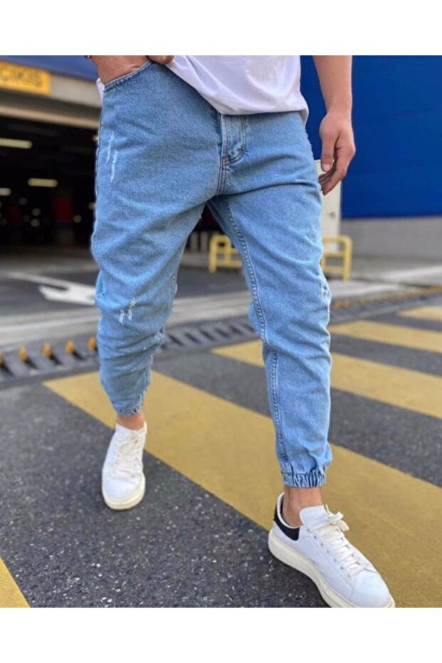 بنطال جينز Boyfriend Jogger ذو ساق مطاطية للرجال