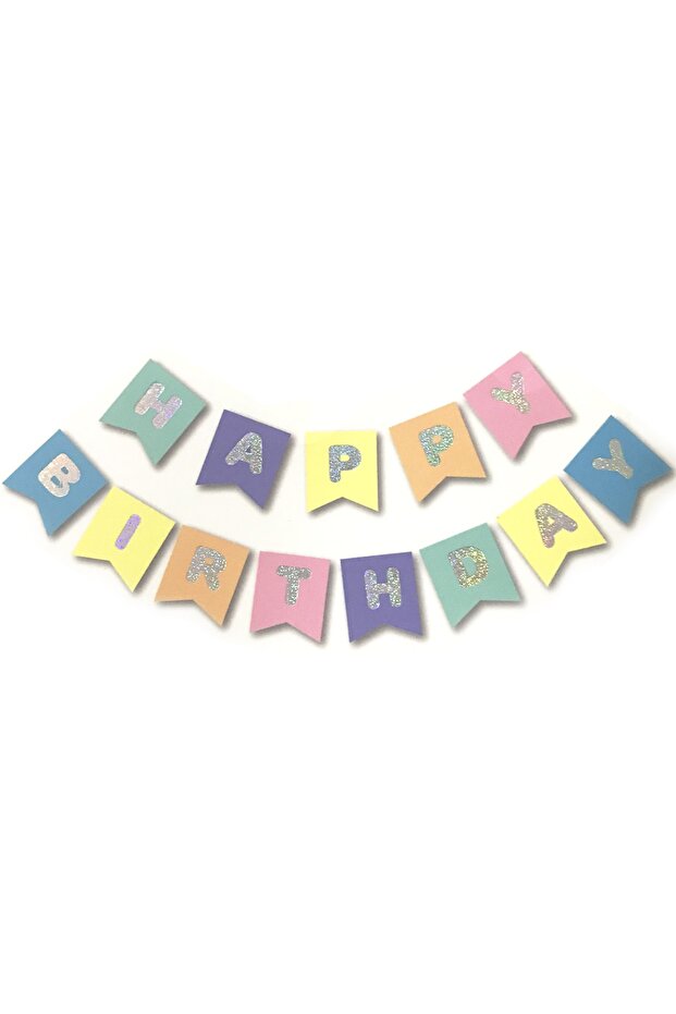 Macaron Hologram Happy Birthday Banner Text