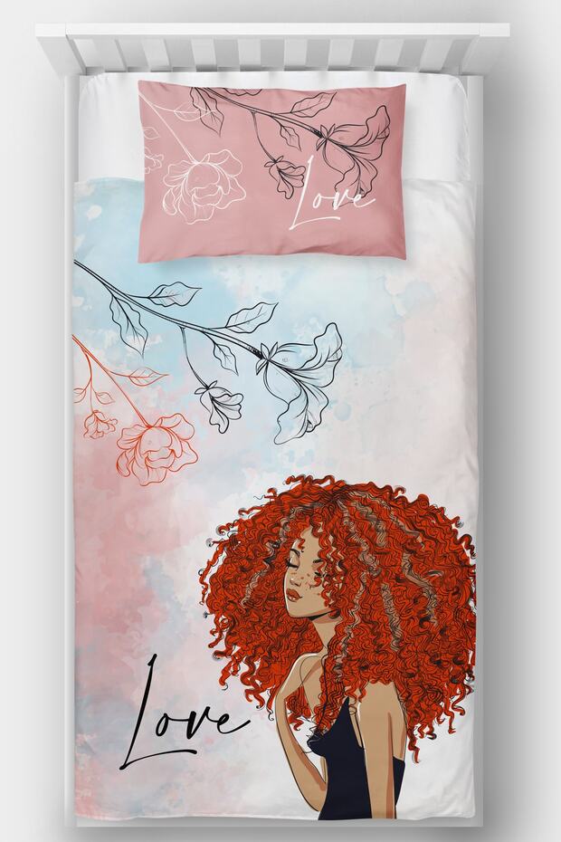 Single Bedspread Curly Haired Girl